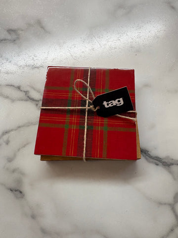 Tag- HOLIDAY PLAID COASTER S/4