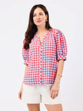 Elaine Top | Gingham Red + Blue: XS