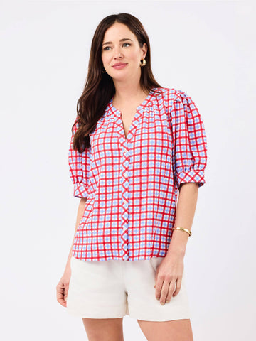 Elaine Top | Gingham Red + Blue: XS