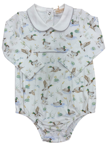 Baby Club Chic-mallard ducks printed bubble with round collar