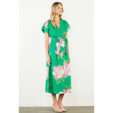 THML-Floral V-Neck Belt Midi Dress