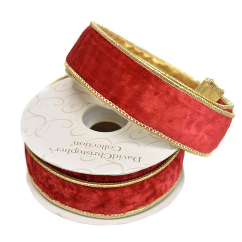 Elegant Red Velvet Ribbon w/ Gold back - 1.5" x 10yd