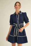 NAVY SCALLOP AND CREAM DRESS