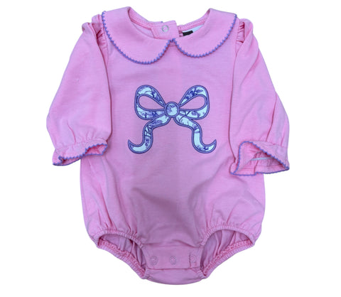 Banana Split-Floral Bow Applique L/S Bubble