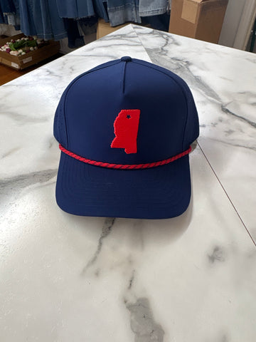 Happy By Rachel-State of MS Navy Embroidered Rope Hat
