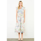 Ruffle Sleeves Floral Print Tiered Dress-THML