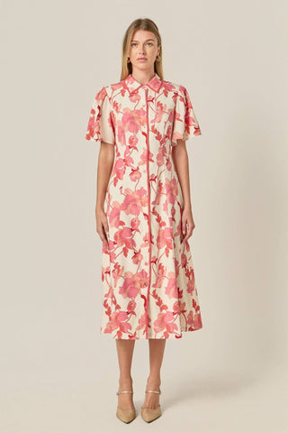 English Factory- A-Line Mini Shirt Dress: PINK/CREAM English Factory- A-Line Mini Shirt Dress: PINK/CREAM