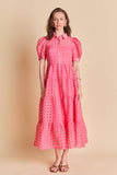 ENGLISH FACOTRY Gridded Organza Tiered Maxi Dress: CORAL