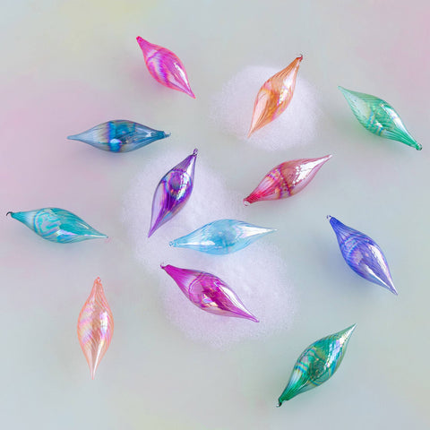 Ombre Finial Orn, 12 Asst, Glass, 2.5" x 7.25"
