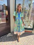 Floral Printed Short Sleeve Midi Dress-Current Air