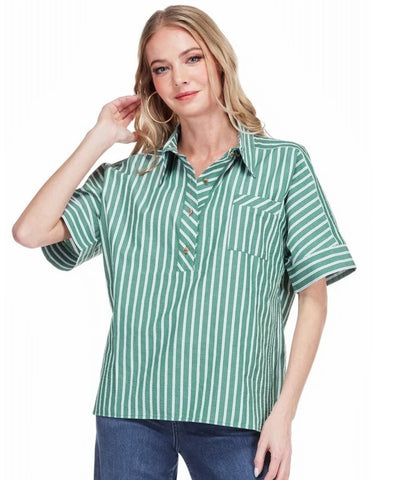 Placket Blouse Green Stripe Jade