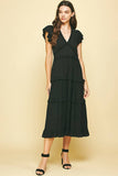 BLACK RUFFLED TEA LENGTH DRESS