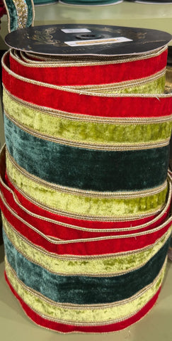John Mark enterprise- red/apple/green velvet stripe metallic upon 6inc