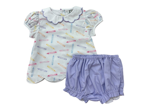 HAMNER HILL-Pastel Crayons Scalloped Peter Pan Top & Bloomer Set