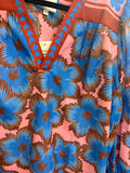 Joy Joy- Blue Zinnia v neck blouse
