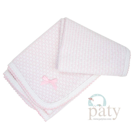 Paty Knit Receiving/Swaddle Blanket With Bow / Pink w/ Pink Trim