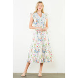Ruffle Sleeves Floral Print Tiered Dress-THML