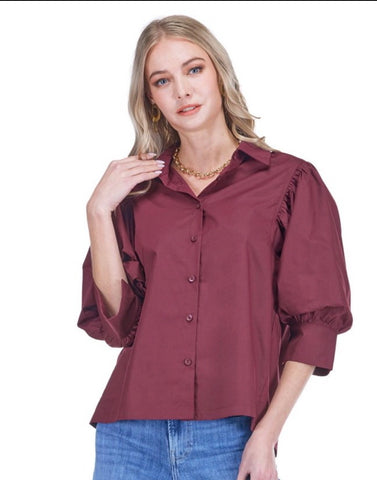 Jade Maroon Puff Sleeve top