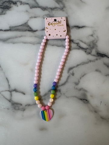 Rainbow Pendant Kids Necklace- Heart