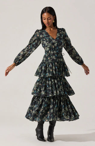 Franchesca Midi Dress black/green- ASTR