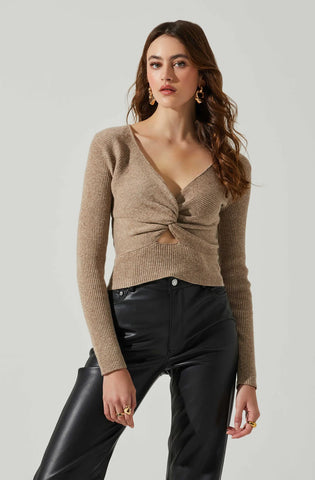 RYLEE TWIST FRONT CUTOUT SWEATER