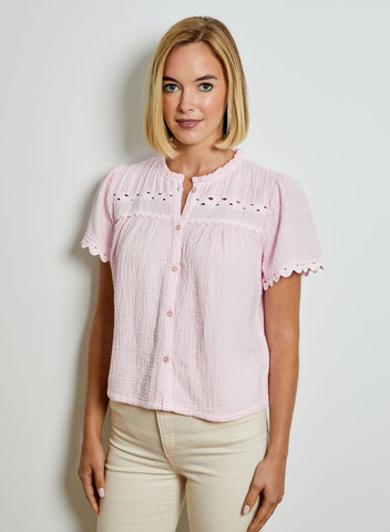 Design History Short Sleeve Gauze- Pink Posie
