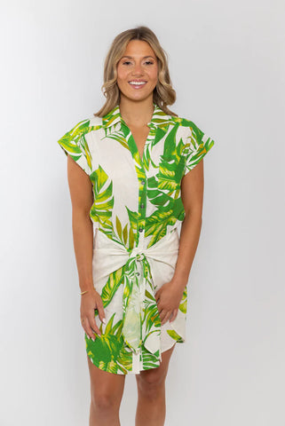 Palm Linen Wrap Dress KARLIE