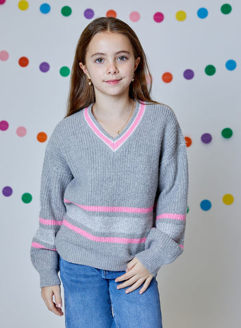 Design History-Tween Pink & Grey Sweater