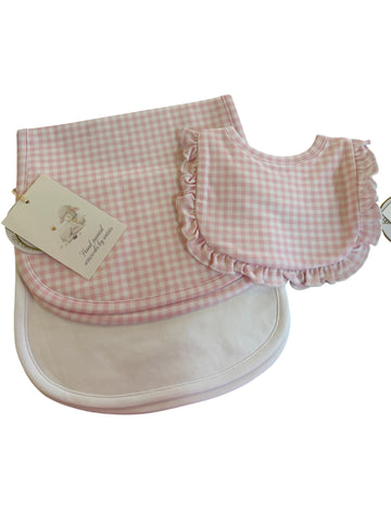 Pink Mini checks burp cloth/ bib set (sold separately)