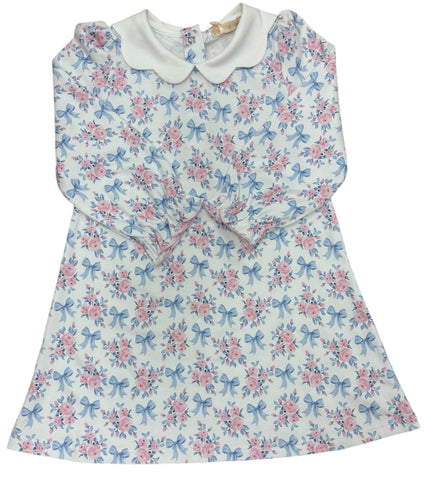 Baby Club Chic-blue floral bows printed dress w/scalloped collar