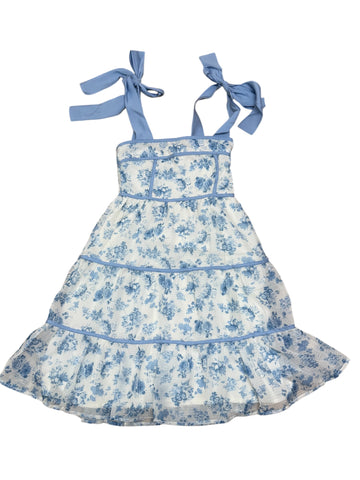 Peach Love- Contrast Shoulder Tie W/ Binding Detail Floral Printed Maxi Dress