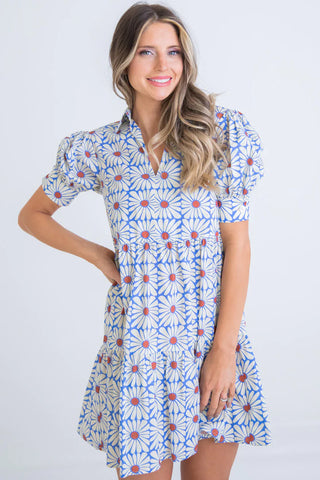 KARLIE Daisy Poplin V neck Dress