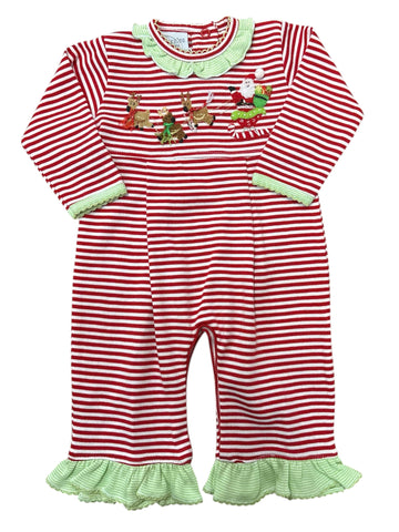 Squiggles-3 REINDEER SANTA AND SLEIGH RUFFLE TRIM- ROMPER