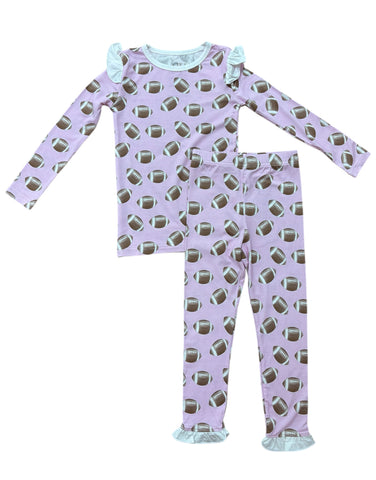 HAMNER HILL-Girls Ruffle Pink Football Loungewear Set