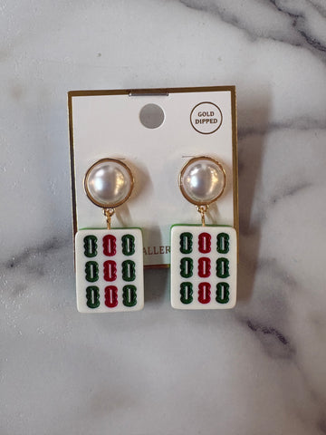 Mahjong & Pearl Earrings