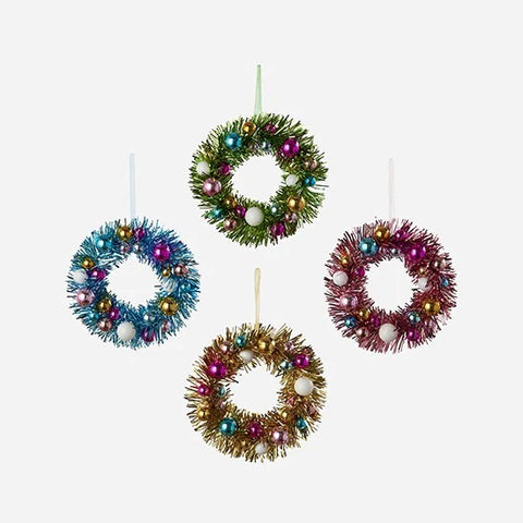 180 Degree- Tinsel Wreath, 4 Asst, PVC, 6.5"