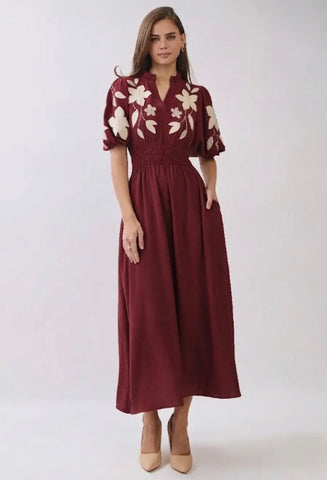 Embroidered Midi Maroon