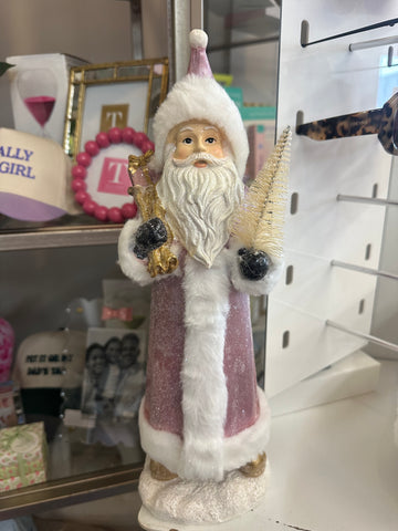 Young-Resin Pink Tabletop Santa with Tree 14"