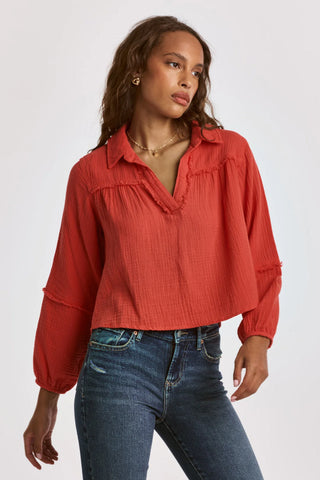 RADELLA BELL SLEEVE BLOUSE- HOT CORAL RED