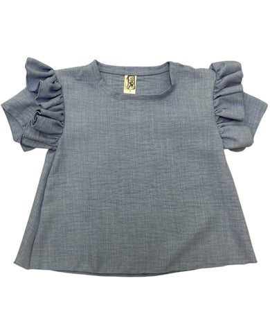 Erge- Powder Blue Top With Ruffle Sleeves 