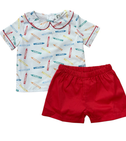 HAMNER HILL-Boys Crayon Peter Pan Collar Shorts Set