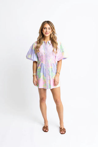 Karlie Clothes  Pastel Large Floral Puff Sleeve Shirt Dress