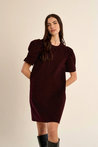 Short polka dot dress with leg of lamb sleeves- Molly Bracken