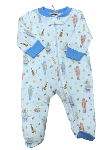 Baby Cub Chic- blue nutcracker printed zipped footie