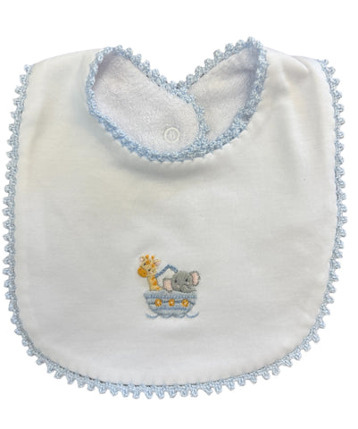 Baby Club Chic-noah's ark - blue bib w/crochet trim - One Size	