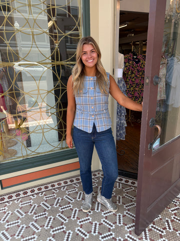 GREYLIN-Sloane Belted Plaid Vest