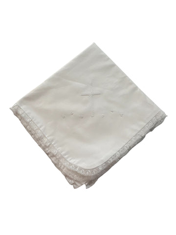 Baby Sen-White Baby Blanket -  White Cross - Lace Trimming