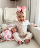 Hamner Hill-Girls Floral Heart Ruffle Double Zipper Romper