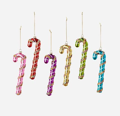 180 Degree- Candy Cane Orn, 6 Asst, Glass, 7"