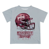 Mississippi State Bulldogs Dripping Football Helmet Gray T-Shirt